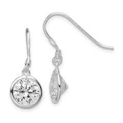 Sterling Silver Rhod-pltd 10mm Round CZ Bezel Set Dangle Earrings