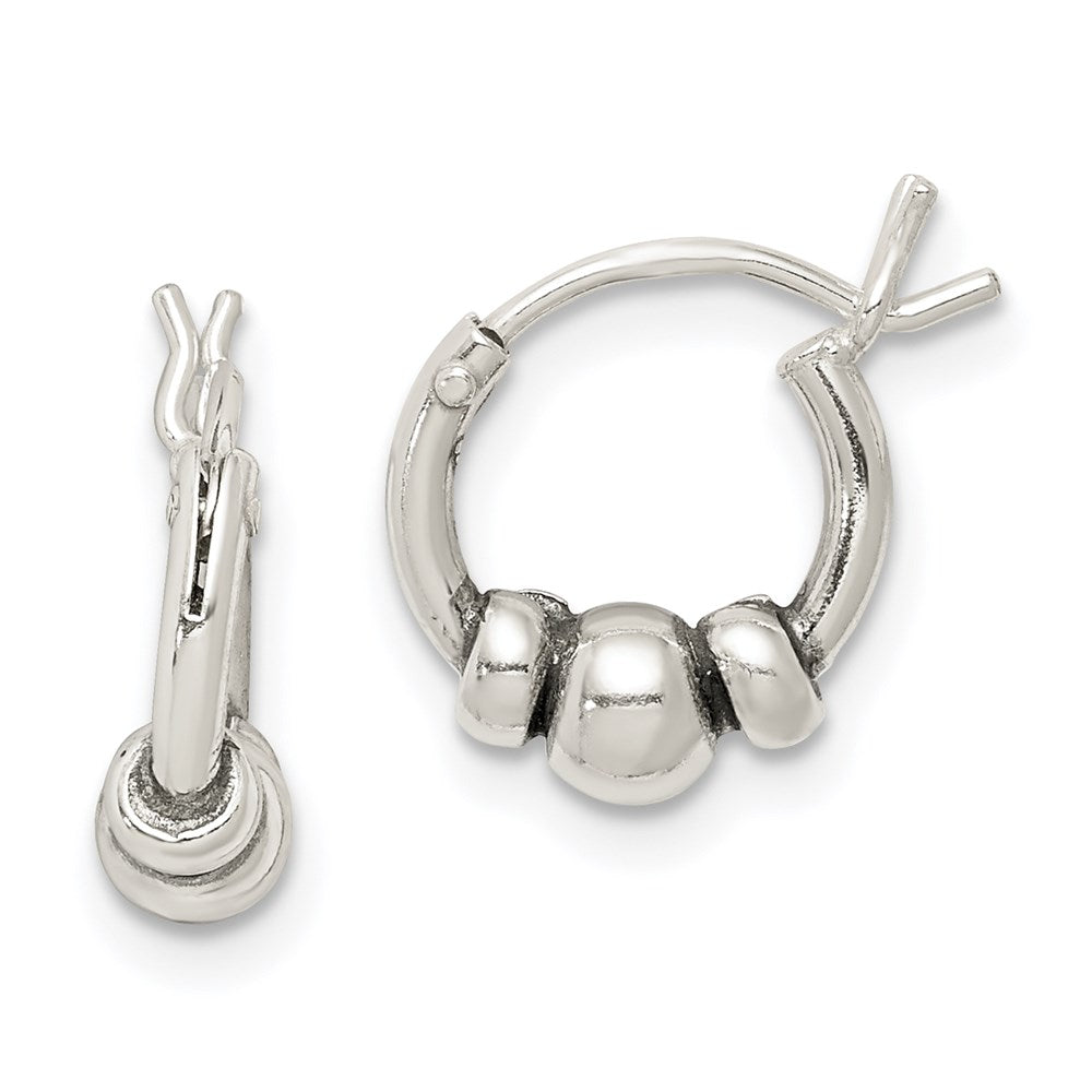 Sterling Silver Antiqued Beaded Hoop Earrings - 2