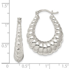 Sterling Silver Rhodium-plated Polished Shrimp Oval Hoop Earrings - 5