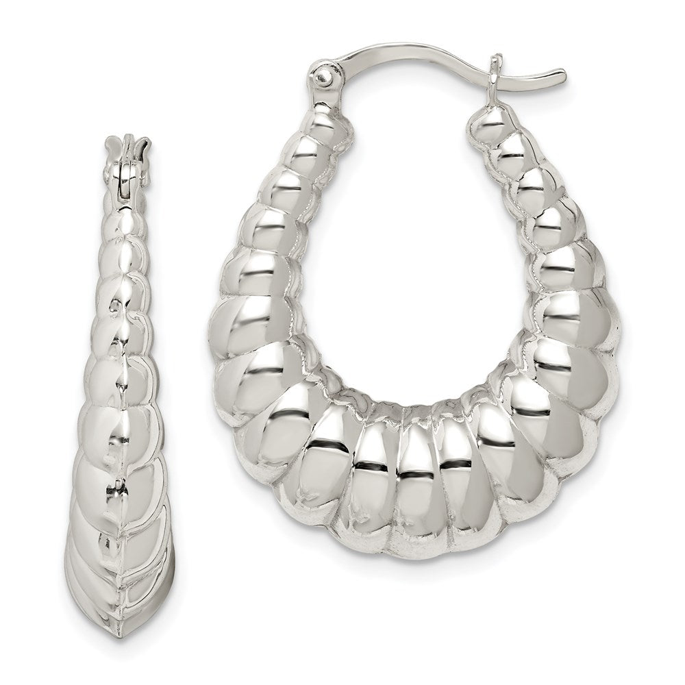 Sterling Silver Rhodium-plated Polished Shrimp Oval Hoop Earrings - 5