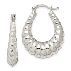 Sterling Silver Rhodium-plated Polished Shrimp Oval Hoop Earrings - 5