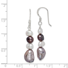 Sterling Silver Polished Black, White and Grey 6-9mm Freshwater Cultured Pearl Dangle Earrings