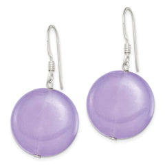 Sterling Silver Polished Lavender Jade Circle Dangle Earrings - 2