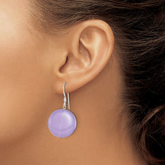 Sterling Silver Polished Lavender Jade Circle Dangle Earrings - 2