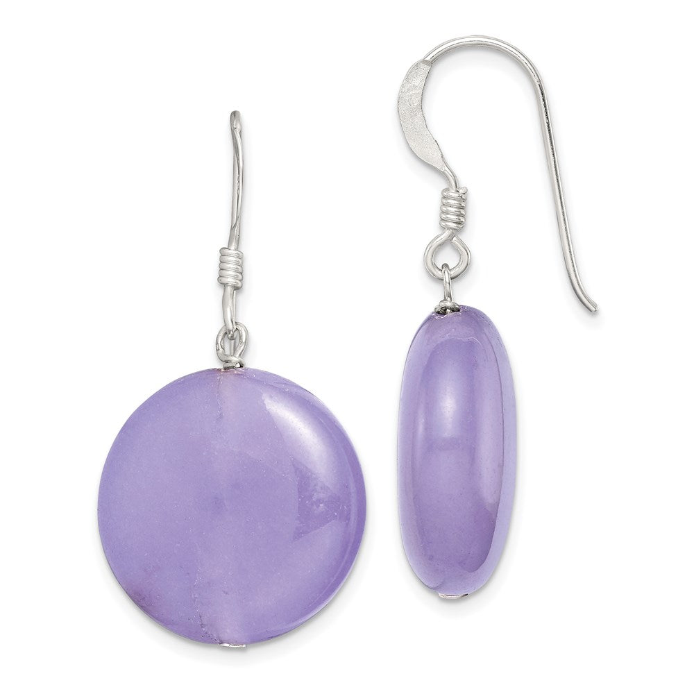 Sterling Silver Polished Lavender Jade Circle Dangle Earrings - 2