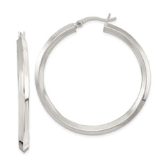 Sterling Silver Polished 3x40mm Knife Edge Round Hoop Earrings