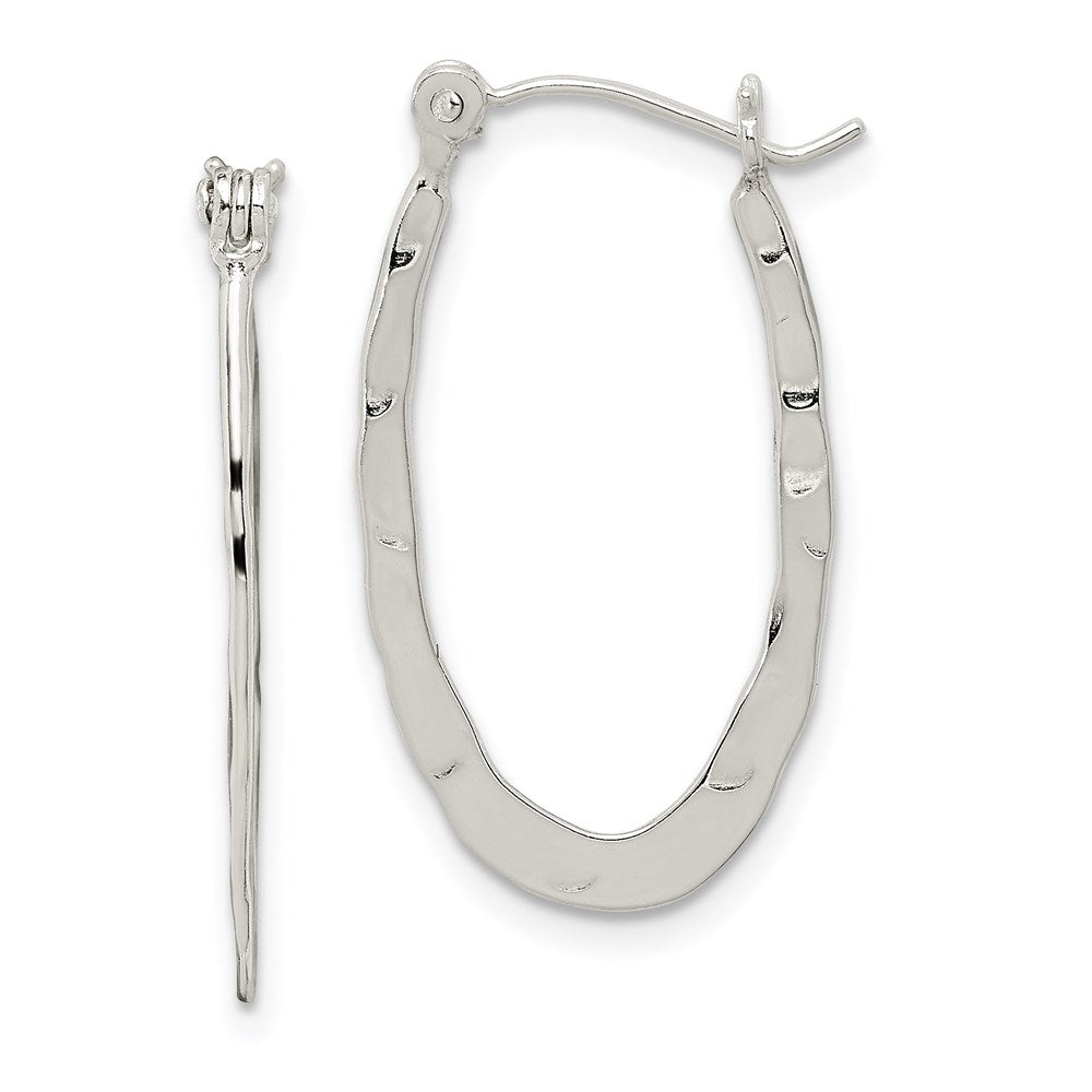 Sterling Silver Polished & Hammered Oval Hoop Earrings