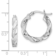 Sterling Silver Rhodium Plated Twisted 3.5x20mm Hoop Earrings - 2
