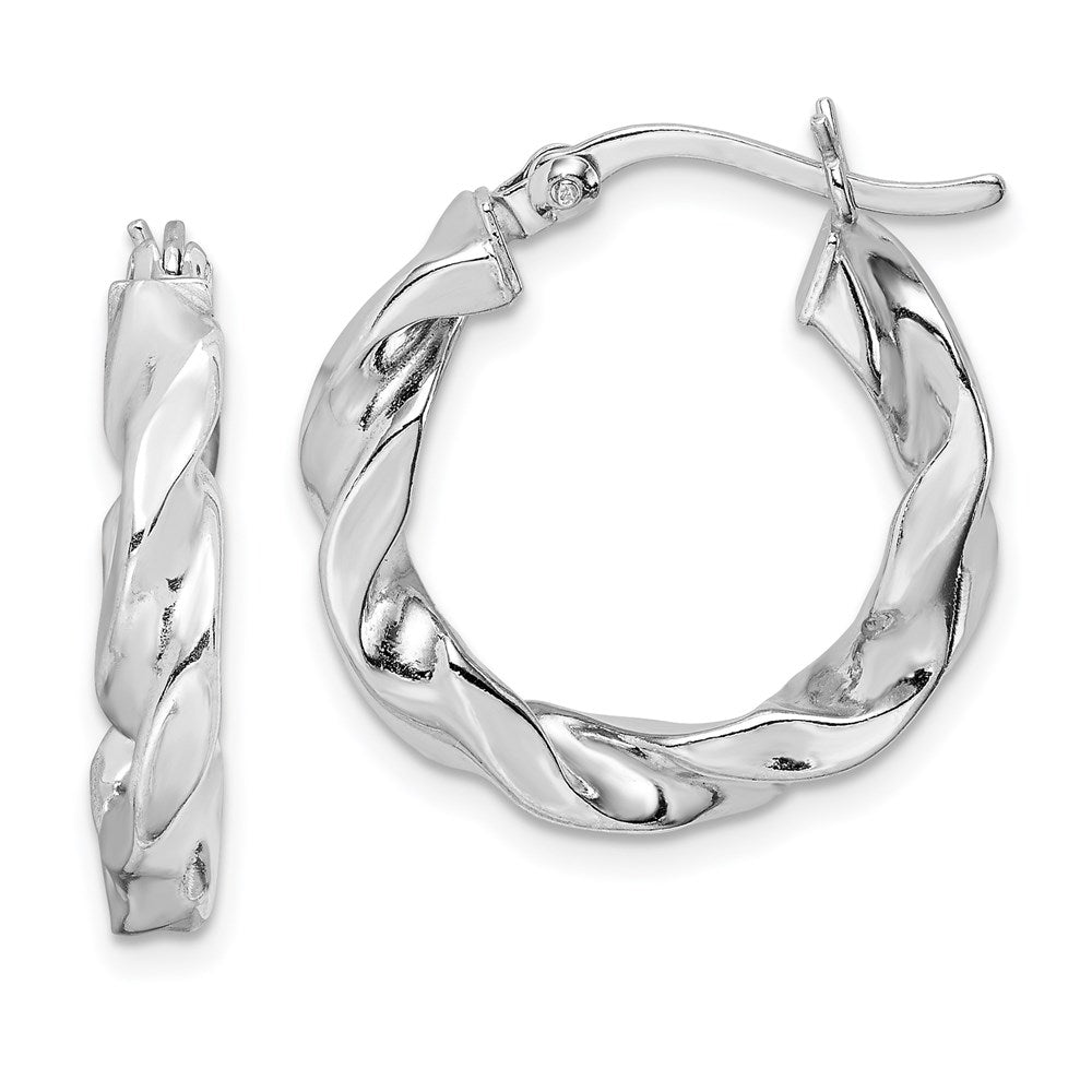 Sterling Silver Rhodium Plated Twisted 3.5x20mm Hoop Earrings - 2