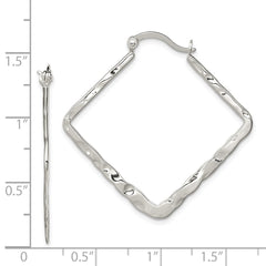 Sterling Silver Rhod-pltd Polished/Hammered Square Hoop Earrings