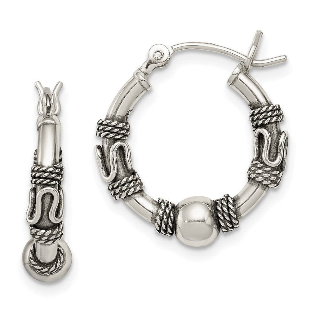 Sterling Silver Antiqued Hoop Earrings - 2