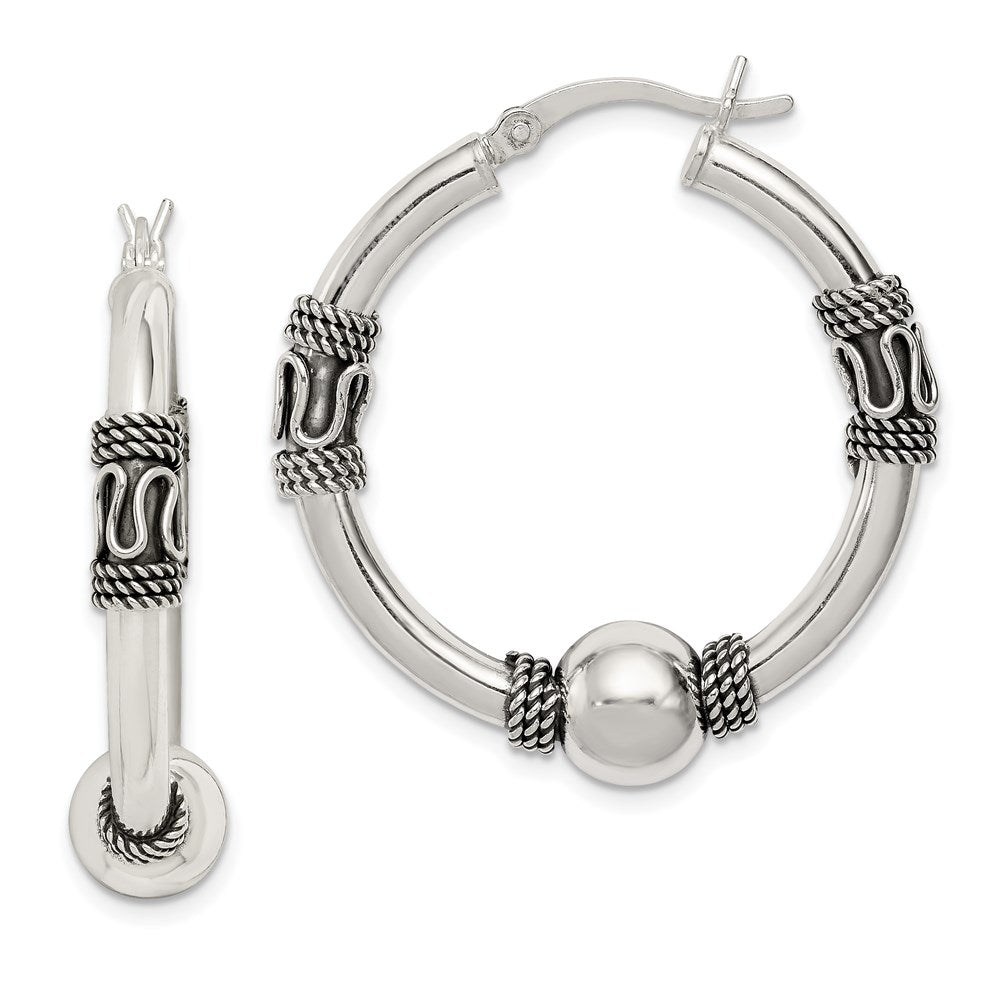 Sterling Silver Antiqued Hoop Earrings - 10