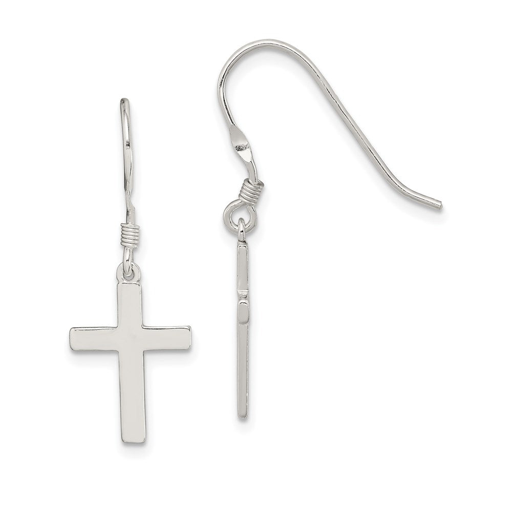 Sterling Silver Rhodium-plated Polished Cross Dangle Earrings - 2