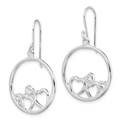 Sterling Silver Rhodium-plated Polished Open Hearts Circle Dangle Earrings
