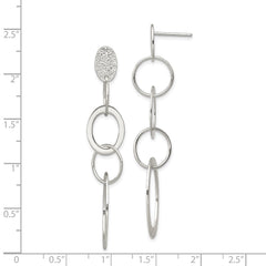 Sterling Silver Polished & Textured Circle & Oval Links Post Dangle Earring