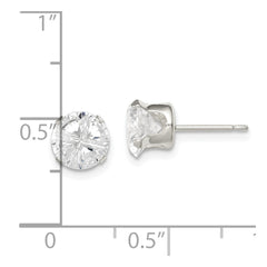 Sterling Silver 7mm Round Snap Set Cross-cut CZ Stud Earrings