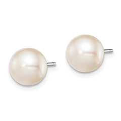 Sterling Silver Rhodium-plated 8-9mm White Button Freshwater Cultured Pearl Post Earrings - 2