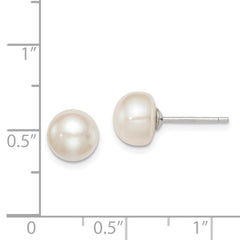 Sterling Silver Rhodium-plated 8-9mm White Button Freshwater Cultured Pearl Post Earrings - 2