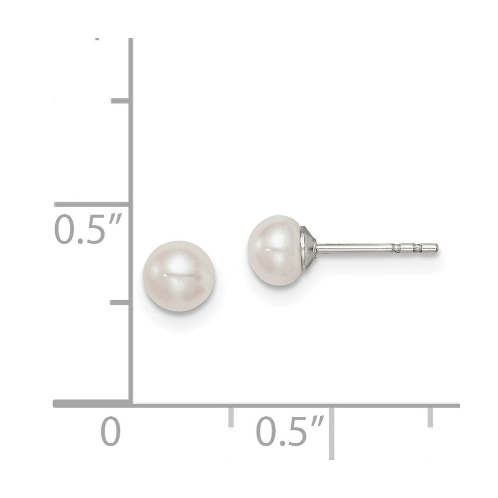 Sterling Silver Rhodium-plated 4-5mm White Button Freshwater Cultured Pearl Post Earrings - 2