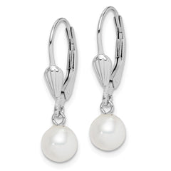 Sterling Silver Rhodium-plated 6-7mm White Round Freshwater Cultured Pearl Leverback Dangle Earrings - 4