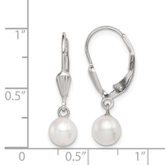 Sterling Silver Rhodium-plated 6-7mm White Round Freshwater Cultured Pearl Leverback Dangle Earrings - 4