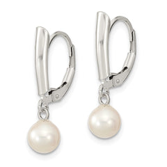 Sterling Silver Rhodium-plated 6-7mm White Round Freshwater Cultured Pearl Leverback Dangle Earrings - 5