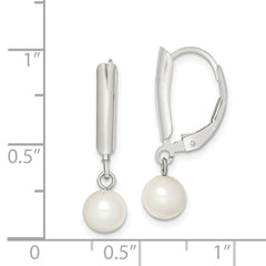 Sterling Silver Rhodium-plated 6-7mm White Round Freshwater Cultured Pearl Leverback Dangle Earrings - 5