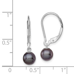 Sterling Silver Rhodium-plated 6-7mm Black Round Freshwater Cultured Pearl Leverback Dangle Earrings - 4
