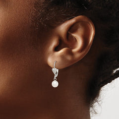 Sterling Silver Rhodium-plated 6-7mm White Round Freshwater Cultured Pearl Heart Leverback Dangle Earrings