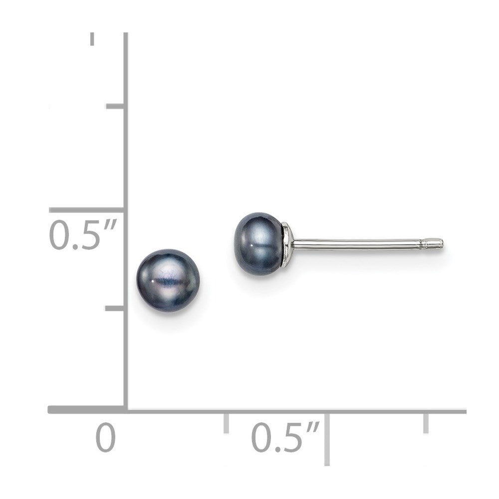 Sterling Silver Rhodium-plated 4-5mm Black Button Freshwater Cultured Pearl Post Earrings