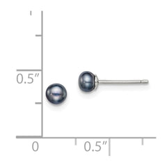 Sterling Silver Rhodium-plated 4-5mm Black Button Freshwater Cultured Pearl Post Earrings