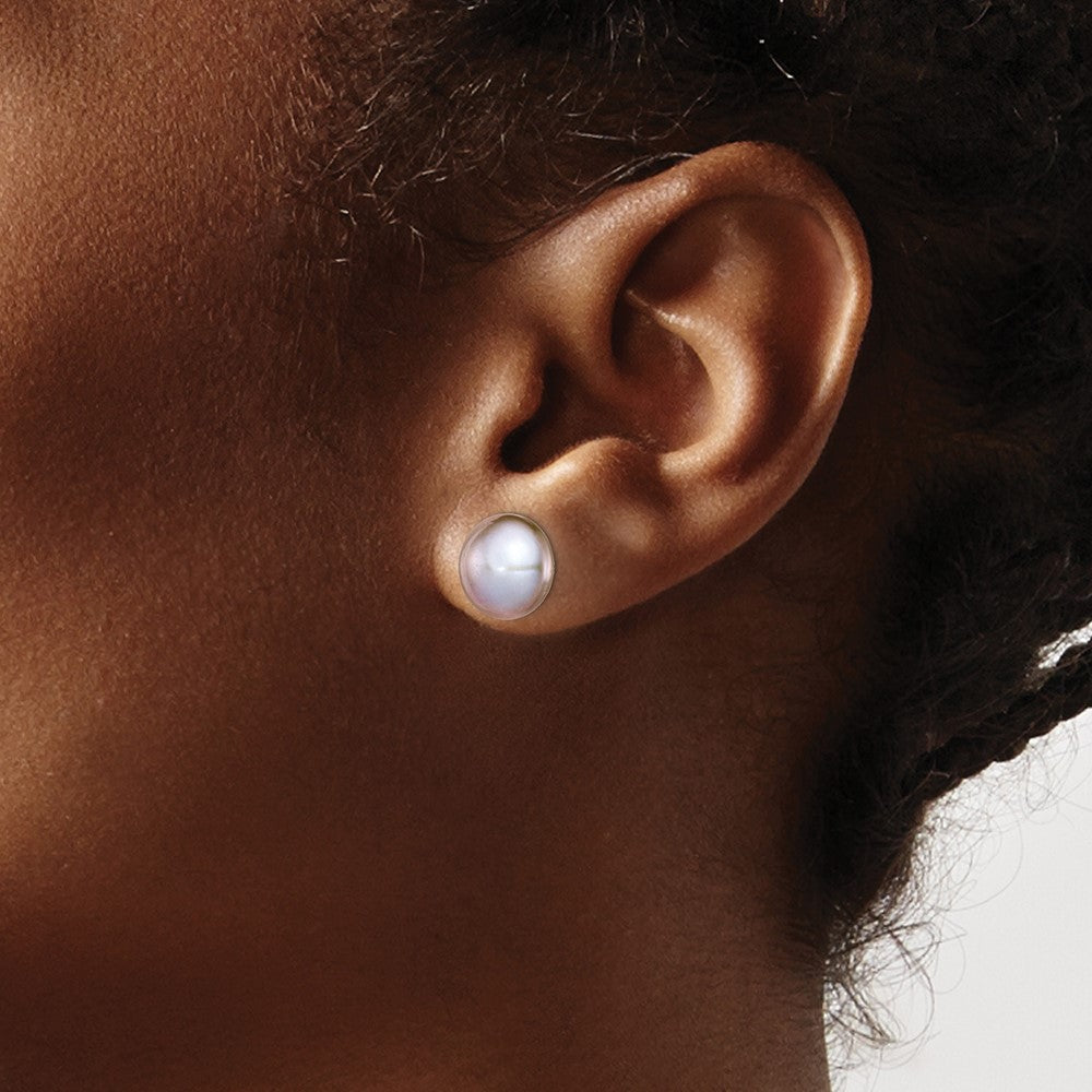 Sterling Silver Rhodium-plated 10-11mm Grey Button Freshwater Cultured Pearl Post Earrings