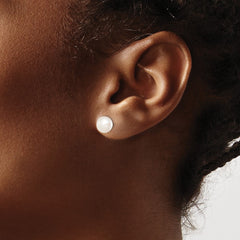 Sterling Silver Rhodium-plated 7-8mm White Button Freshwater Cultured Pearl Post Earrings - 2