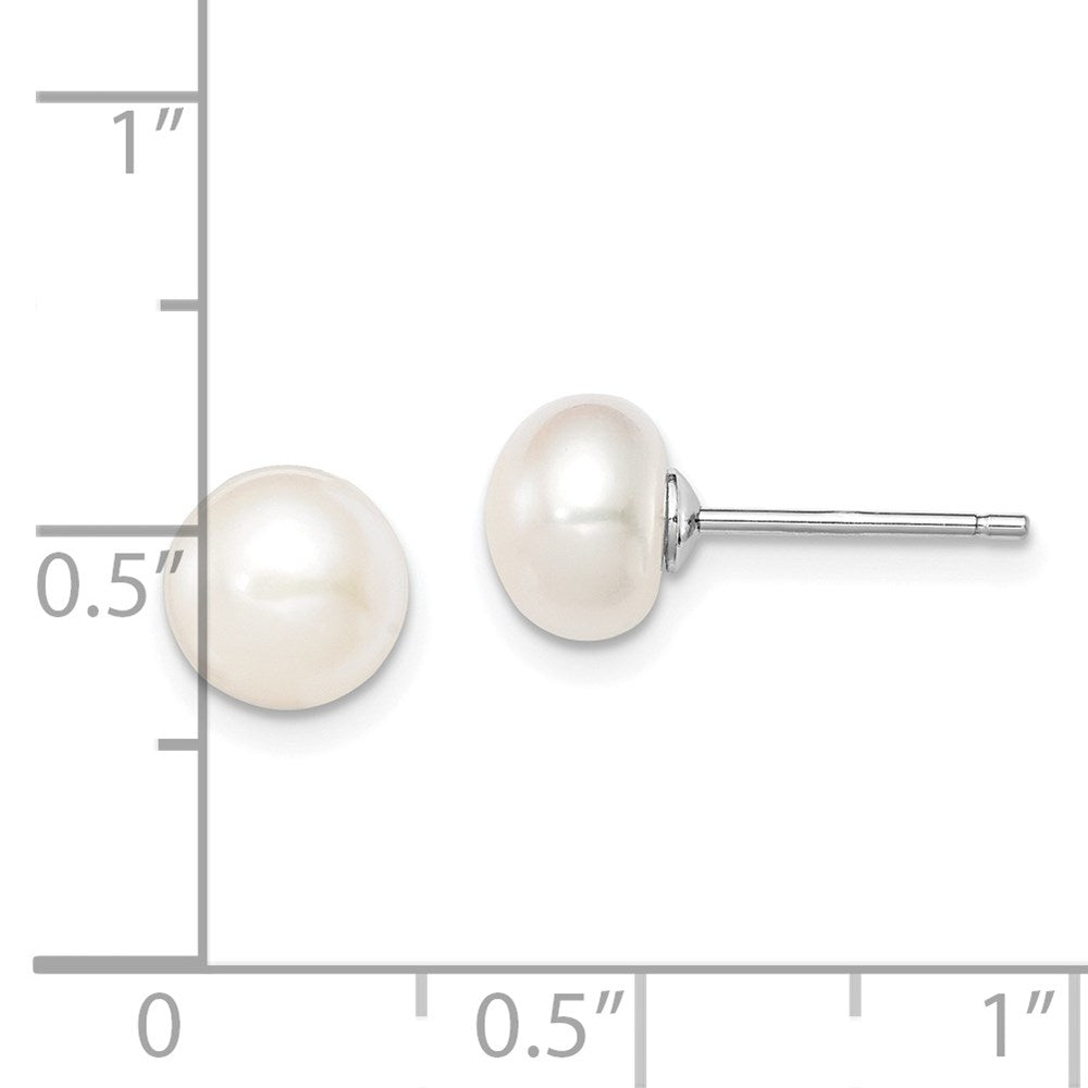 Sterling Silver Rhodium-plated 7-8mm White Button Freshwater Cultured Pearl Post Earrings - 2
