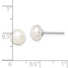 Sterling Silver Rhodium-plated 7-8mm White Button Freshwater Cultured Pearl Post Earrings - 2