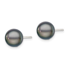 Sterling Silver Rhodium-plated 8-9mm Black Button Freshwater Cultured Pearl Post Earrings