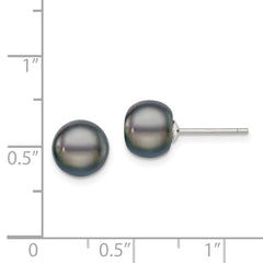 Sterling Silver Rhodium-plated 8-9mm Black Button Freshwater Cultured Pearl Post Earrings