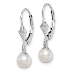 Sterling Silver Rhodium-plated 6-7mm White Round Freshwater Cultured Pearl Leverback Dangle Earrings - 2