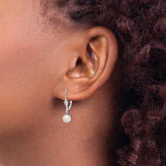 Sterling Silver Rhodium-plated 6-7mm White Round Freshwater Cultured Pearl Leverback Dangle Earrings - 2