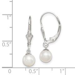 Sterling Silver Rhodium-plated 6-7mm White Round Freshwater Cultured Pearl Leverback Dangle Earrings - 2