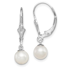 Sterling Silver Rhodium-plated 6-7mm White Round Freshwater Cultured Pearl Leverback Dangle Earrings - 2