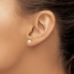 Sterling Silver Rhodium-plated 6-7mm Pink Button Freshwater Cultured Pearl Post Earrings