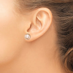 Sterling Silver Rhodium-plated 10-11mm Pink Button Freshwater Cultured Pearl Post Earrings