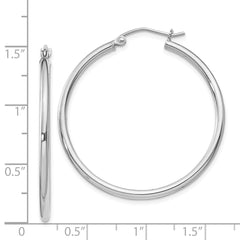 Sterling Silver Rhodium-plated 2mm Round Hoop Earrings - 8