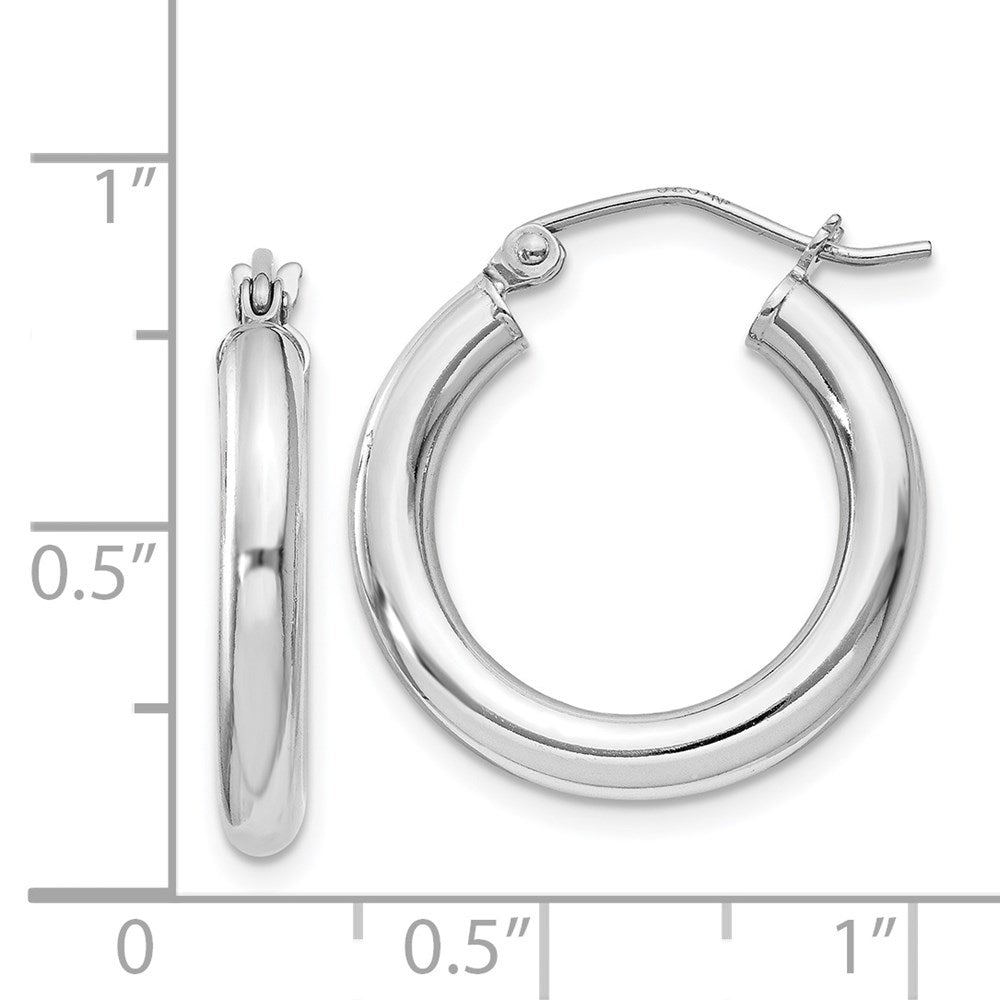 Sterling Silver Rhodium-plated 3mm Round Hoop Earrings - 7