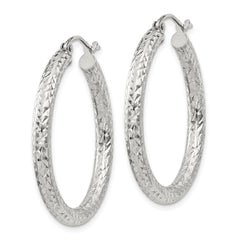 Sterling Silver D/C 3x30mm Hoop Earrings