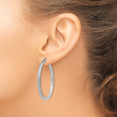 Sterling Silver Rhodium-plated D/C 3x40mm Hoop Earrings