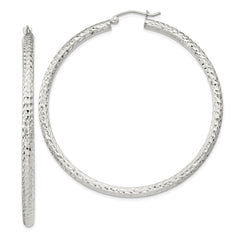 Sterling Silver D/C 3x55mm Hoop Earrings