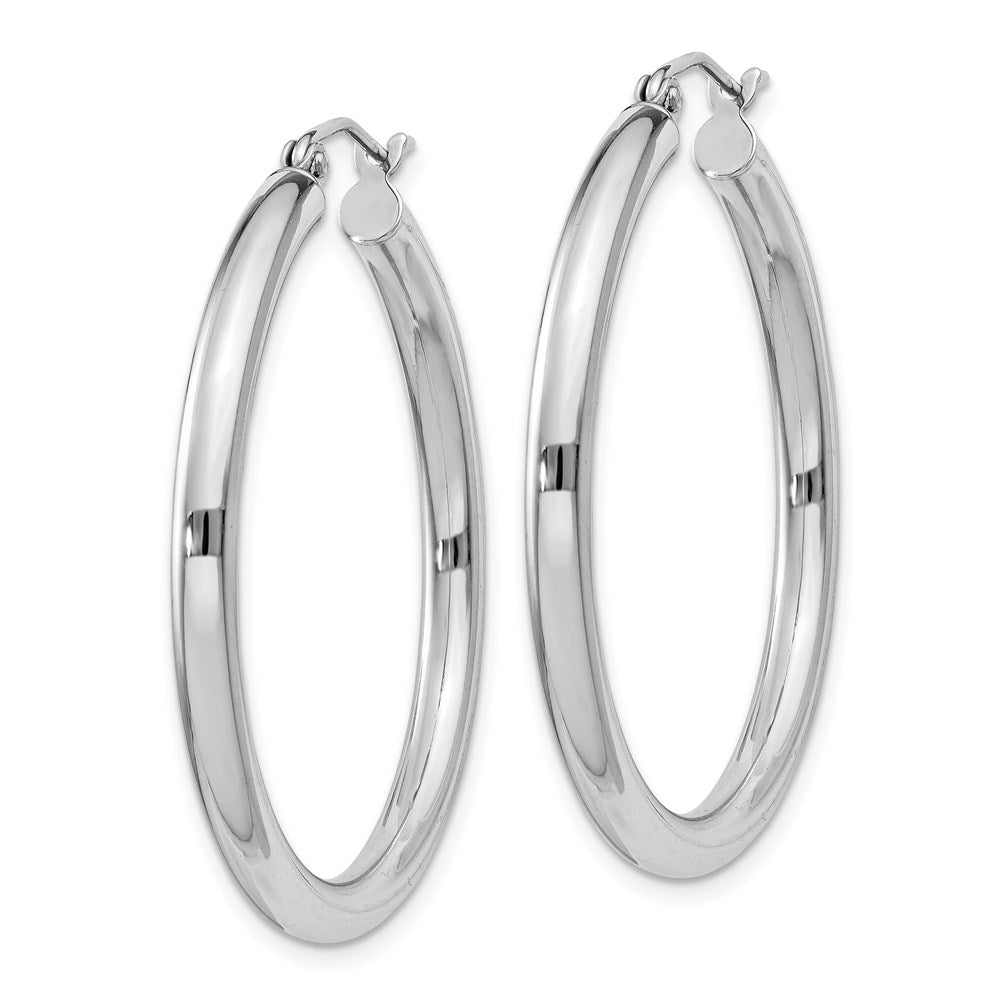 Sterling Silver Rhodium-plated 3mm Round Hoop Earrings - 14