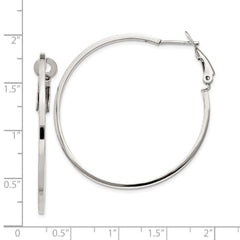 Sterling Silver RH-plated 1.5x40mm Omega Back Round Hoop Earrings